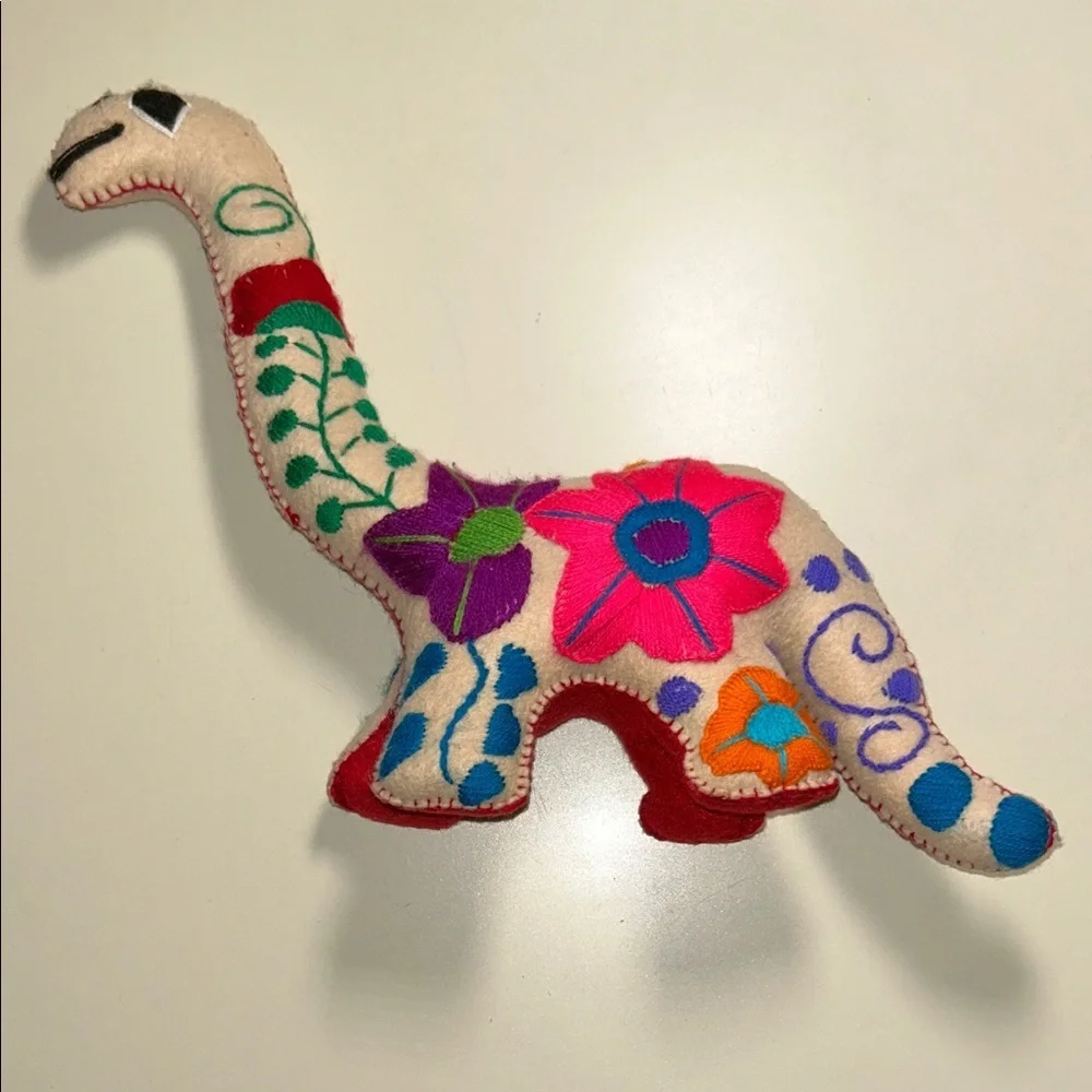 Mexican Handmade Unique Felt Floral Embroidered Dinosaur Brachiosaurus Plush